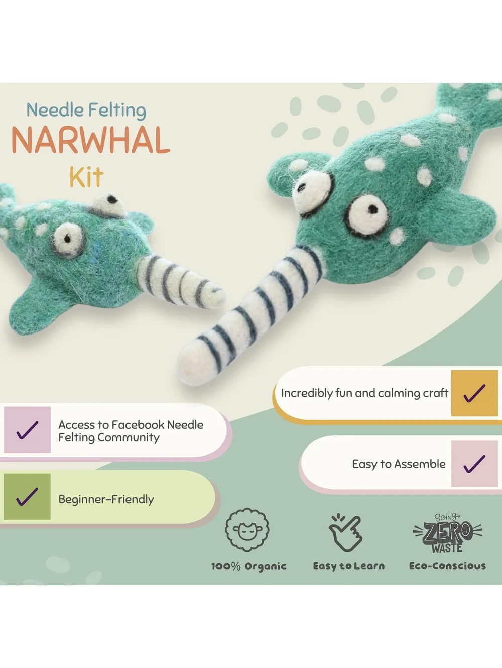 Woolbuddy - Needle Felting Narwhal Kit